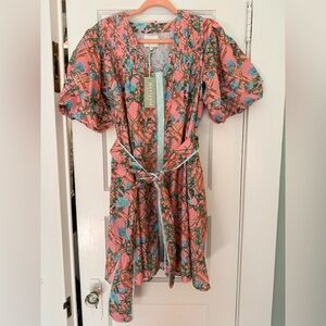 Victoria Dunn Pink Floral Mini Dress with Green Accents